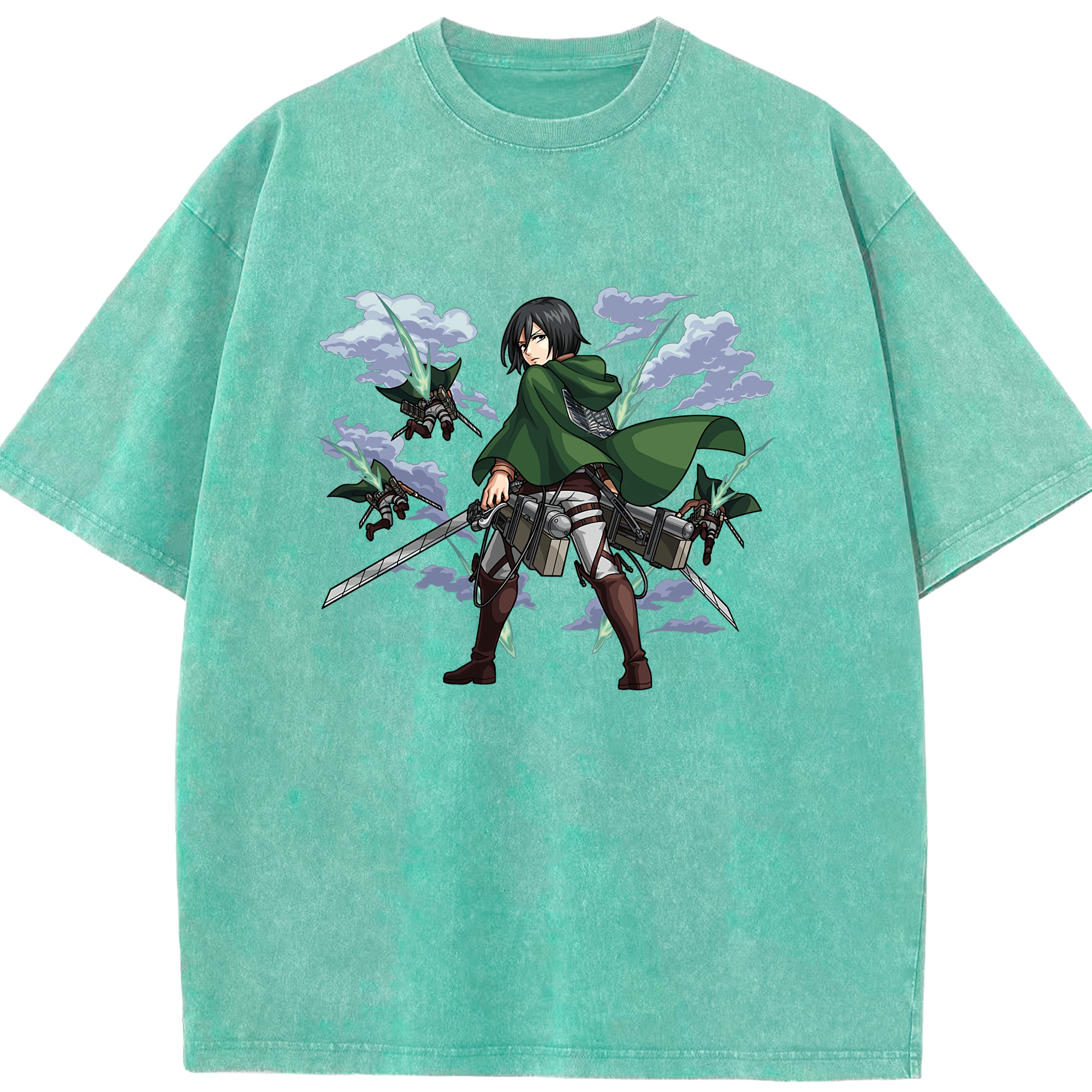 （画像用） 進撃の巨人 ミカサ·アッカーマン Attack on Titan Mikasa Ackerman 綿100% ヴィンテージ風 半袖Tシャツ（フロントプリント）